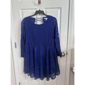American Rag 1X Royal Blue Lace Fairy Romantic Fit & Flare Knee Length